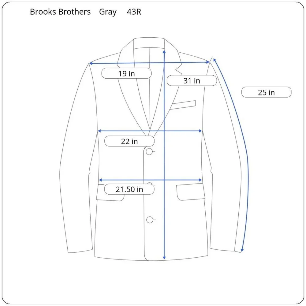 New Brooks Brothers 346 Stretch Mens 43R Gray Pin Stripe Twill Wool Notch Blazer